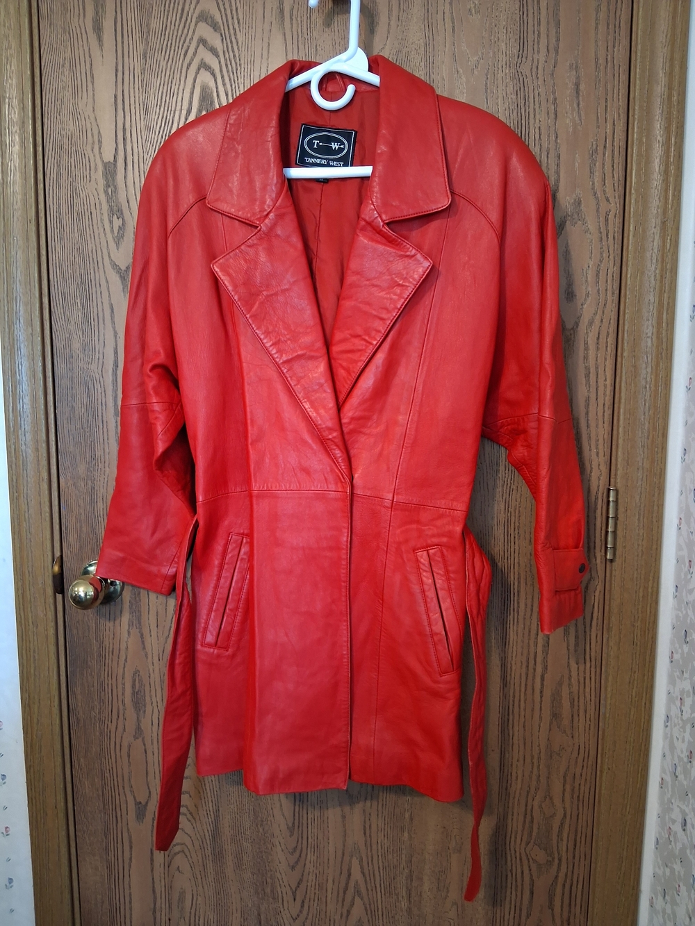 Tannery West Red Leather Longline Jacket with Belted Waist